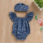 Blue Heart Romper Bow Headband Set