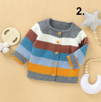 Color Striped Buttoned Cardigan (4 Colors)