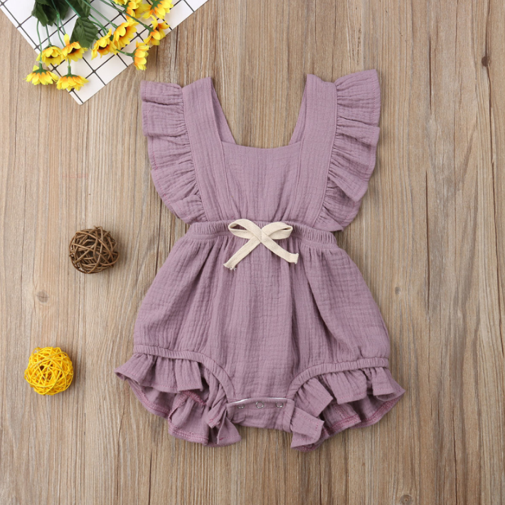 Sleeveless Bow Ruffled Romper (Multiple Colors)