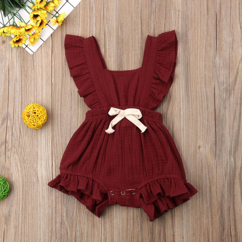Sleeveless Bow Ruffled Romper (Multiple Colors)
