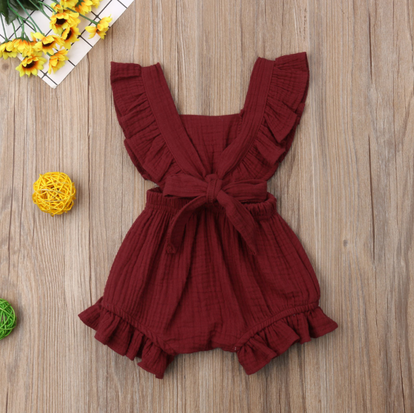 Sleeveless Bow Ruffled Romper (Multiple Colors)