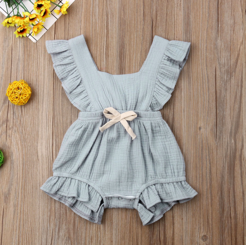 Sleeveless Bow Ruffled Romper (Multiple Colors)