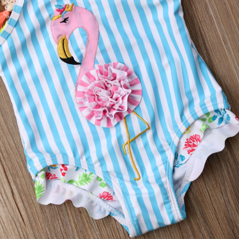 Floral Striped Flamingo Swimsuit