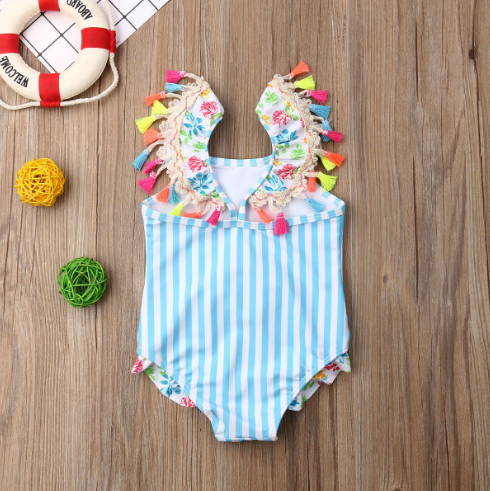 Floral Striped Flamingo Swimsuit