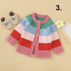 Color Striped Buttoned Cardigan (4 Colors)