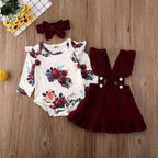 Floral Overalls Dress with Bow