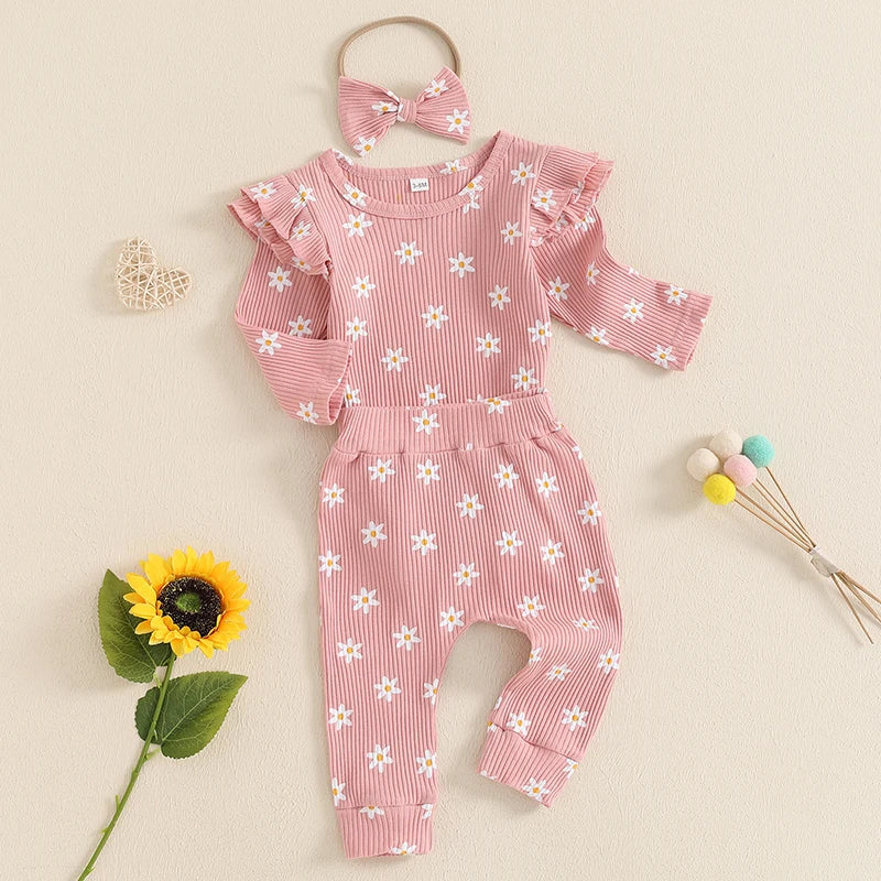 Ribbed Ruffle Daisy Outfit & Headband