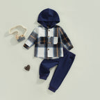 Plaid Hoodie Top with Solid Pants