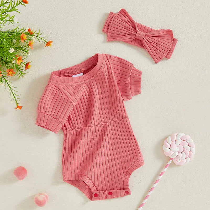 Solid Ribbed Mia Onesie & Headband