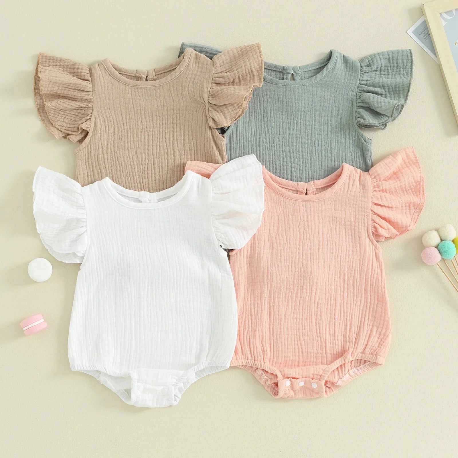 Solid Ruffled Fly Sleeve Onesie