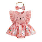 Pink Easter Romper Dress with Bow