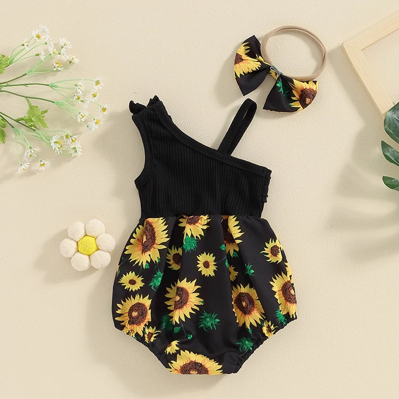 Off Shoulder Sunflower Romper & Headband