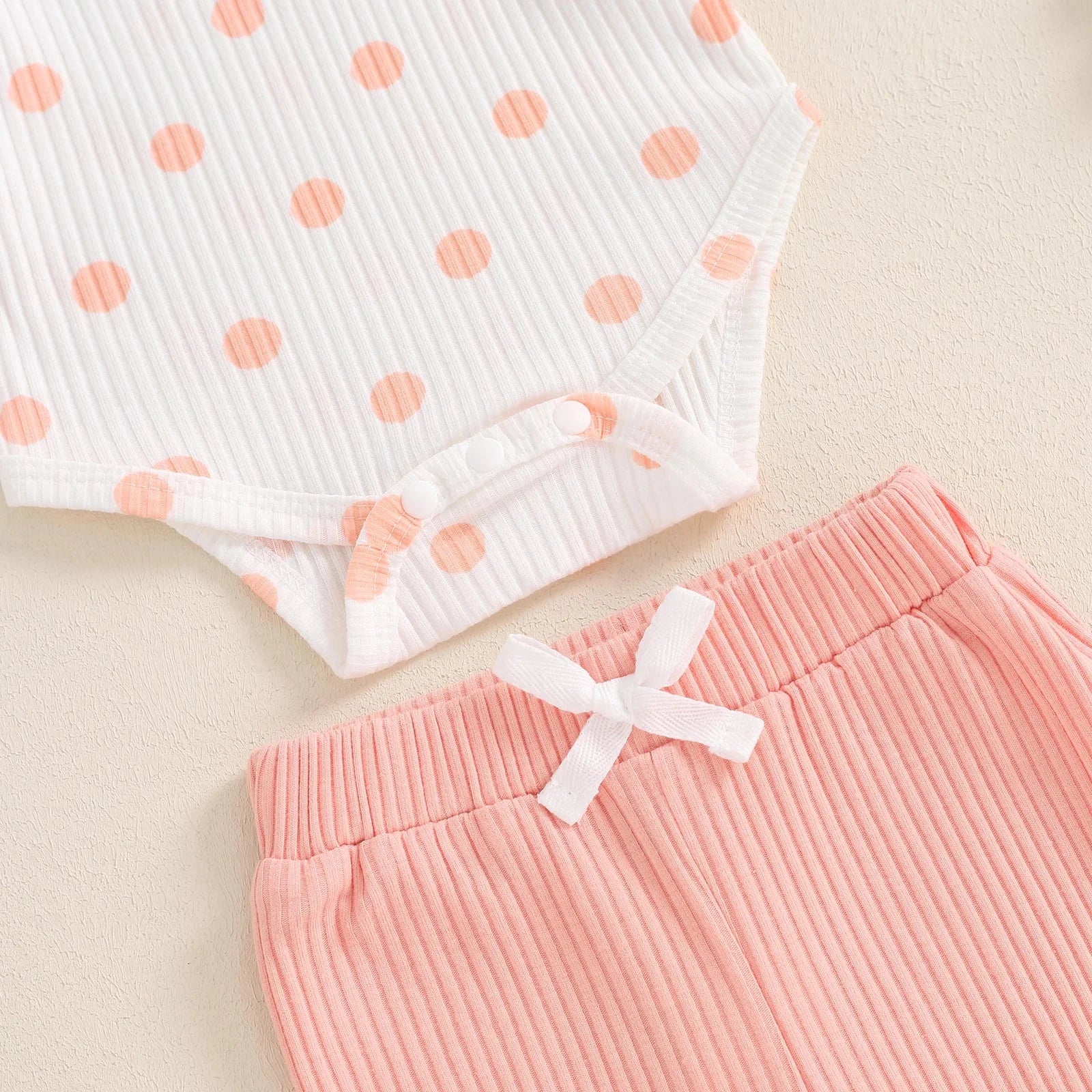 Polka Dot Ribbed Ruffles Outfit & Headband