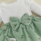 Baby Girl Floral Long Sleeve Romper Dress with Bow Headband and Stockings 3 Pcs Set