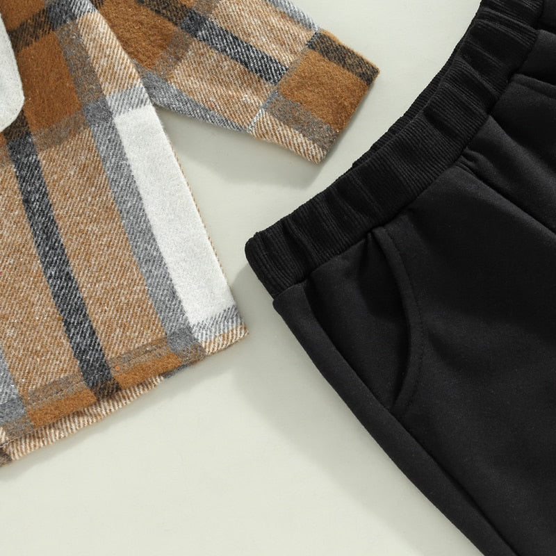 Plaid Hoodie Top with Solid Pants