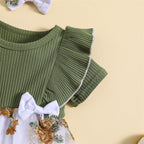 Floral Embroidered Bow Dress & Headband