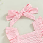 Ribbed Flutter Onesie with Shorts & Bow