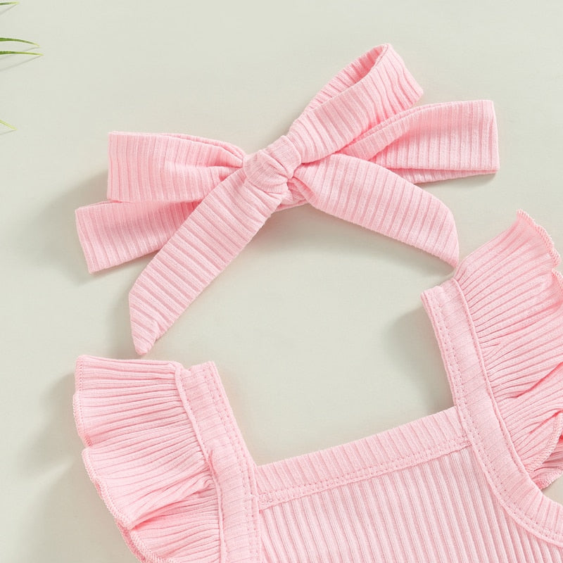 Ribbed Flutter Onesie with Shorts & Bow