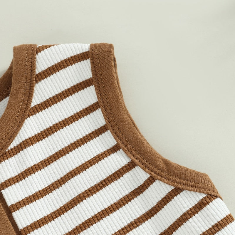 Sleeveless Striped Button Romper