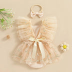 Floral Embroidered Skirt Romper & Headband