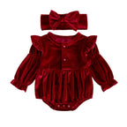 Solid Velvet Romper & Bow