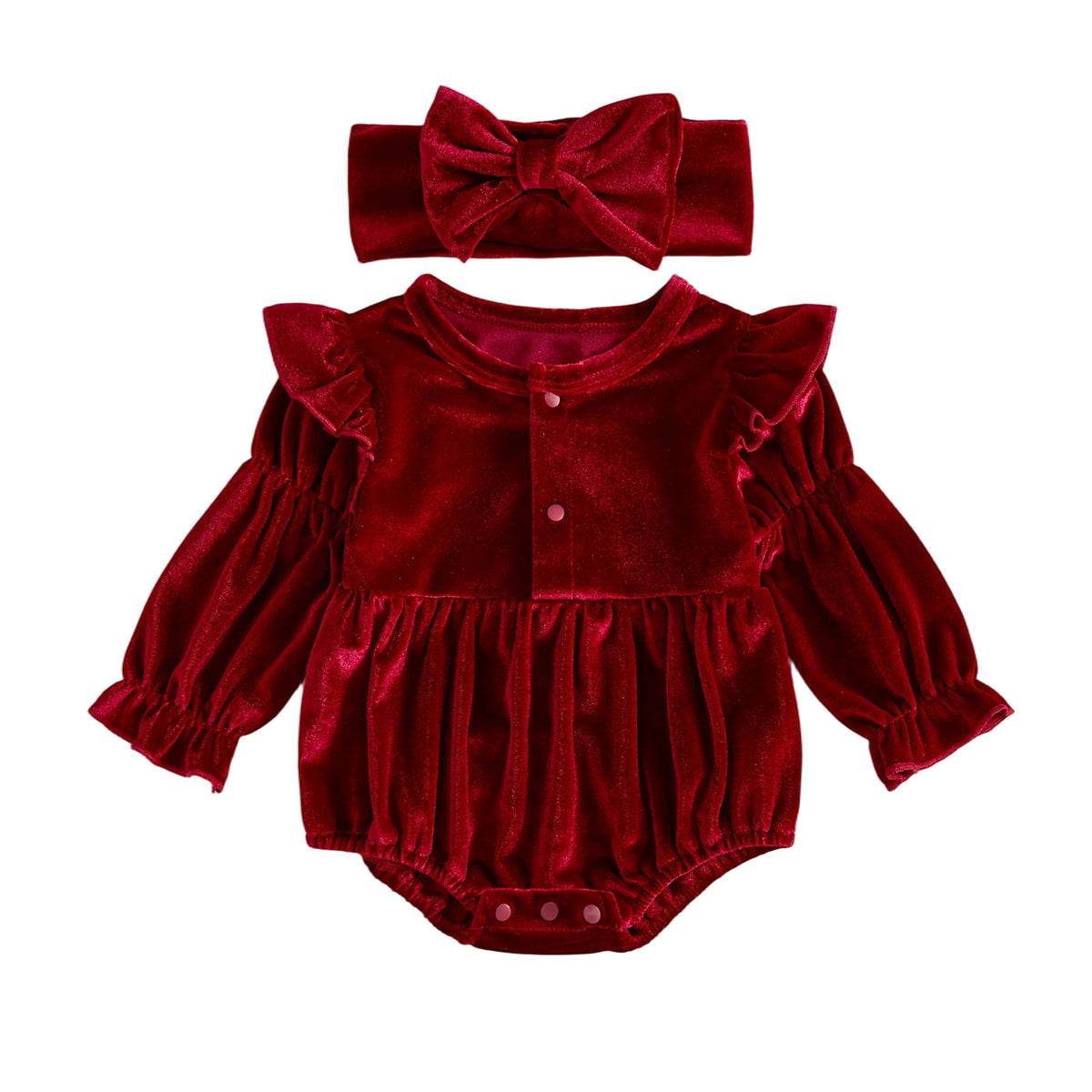 Solid Velvet Romper & Bow