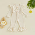 Solid Ribbed Ruffles Flare Leg Romper