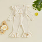 Solid Ribbed Ruffles Flare Leg Romper