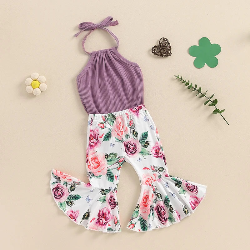 Boho Halter Floral Bell Bottoms Outfit