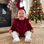 Solid Velvet Romper & Bow