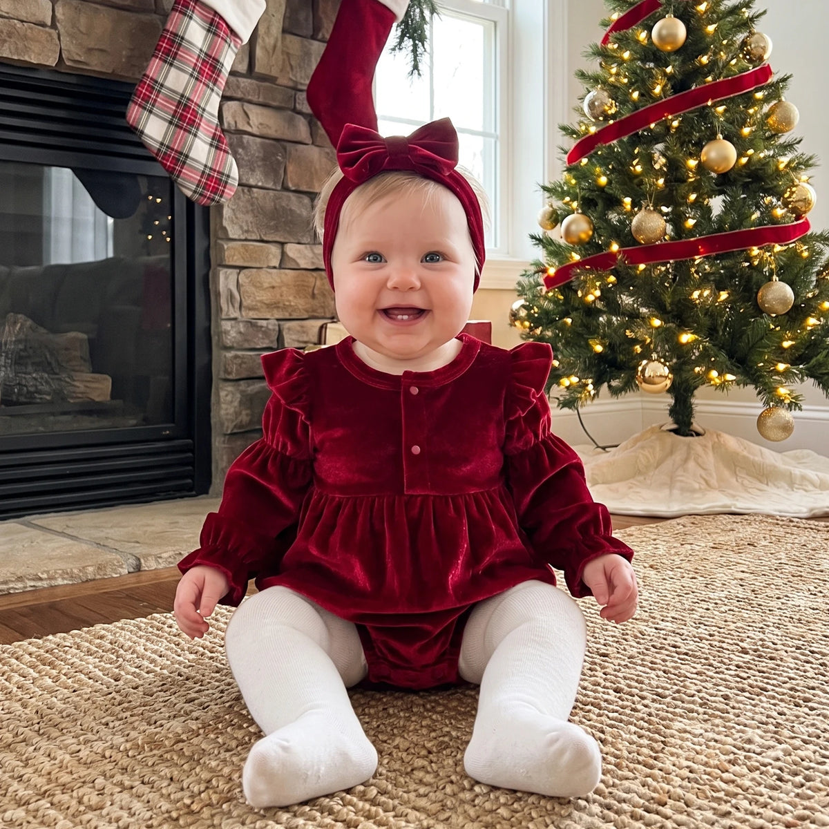 Solid Velvet Romper & Bow