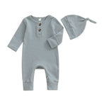 Solid Waffel Knite Romper & Hat