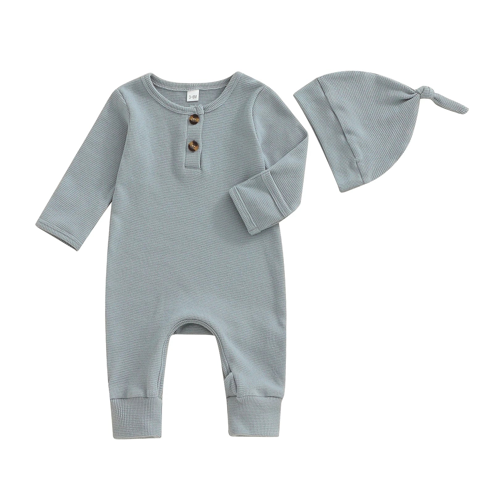 Solid Waffel Knite Romper & Hat