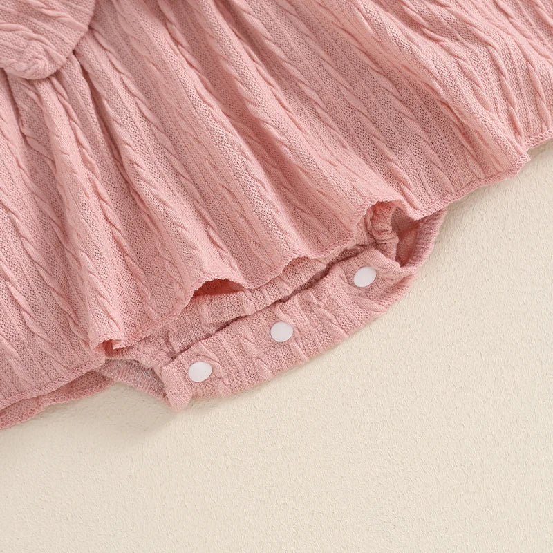 Solid Knit Bow Dress with Socks & Headband