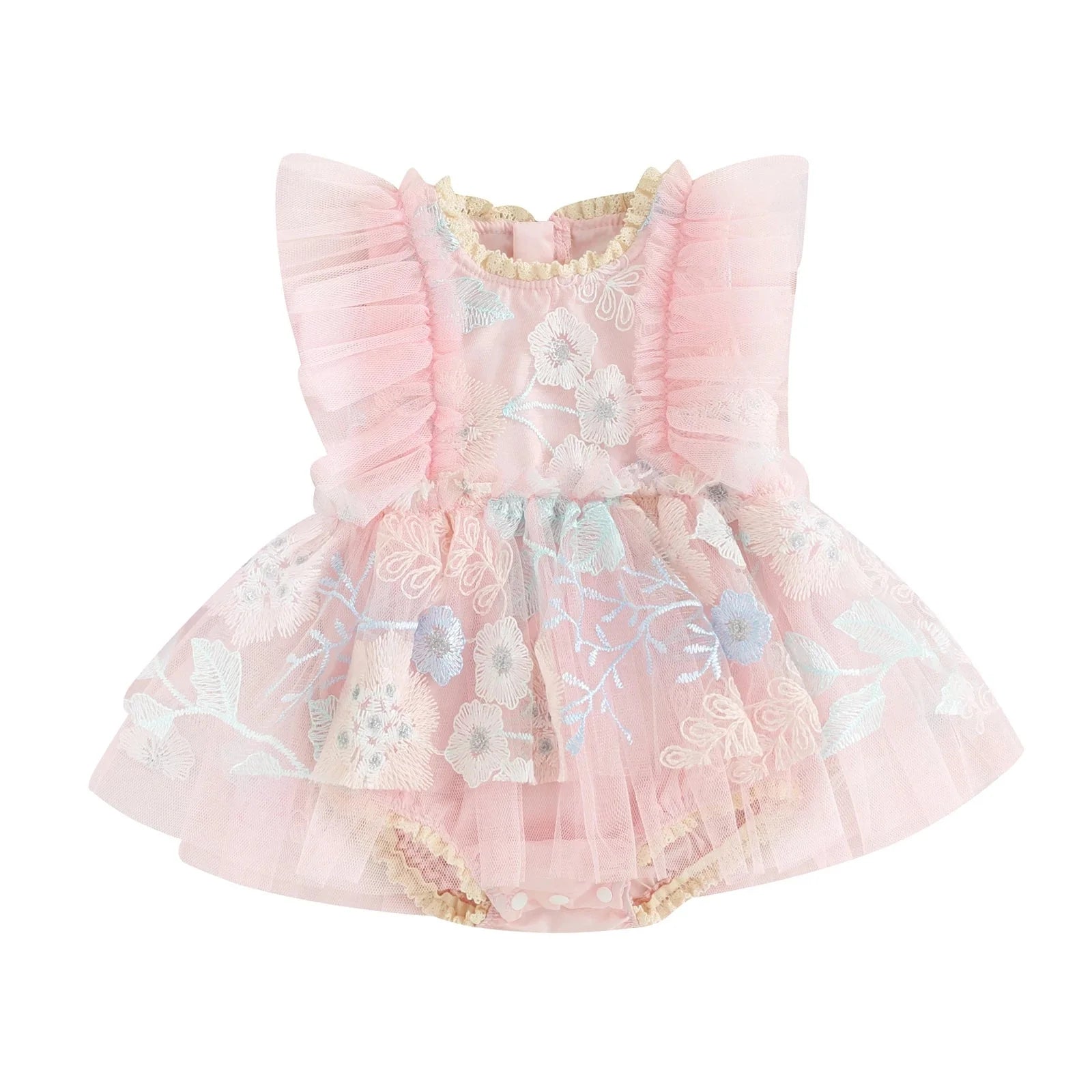 Embroidered Floral Ruffle Dress