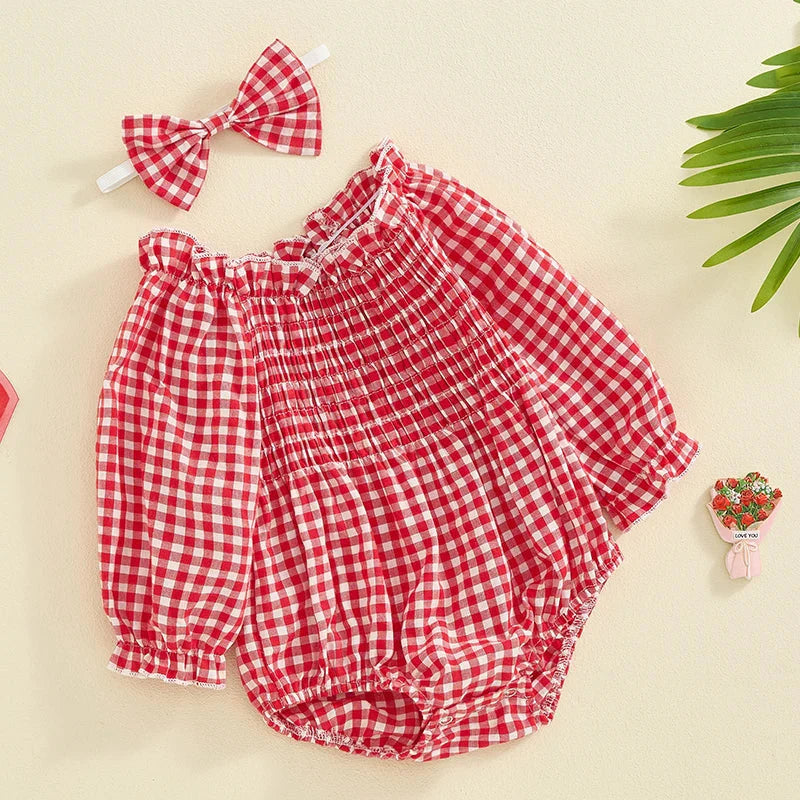 Ruffled Plaid Romper & Headband