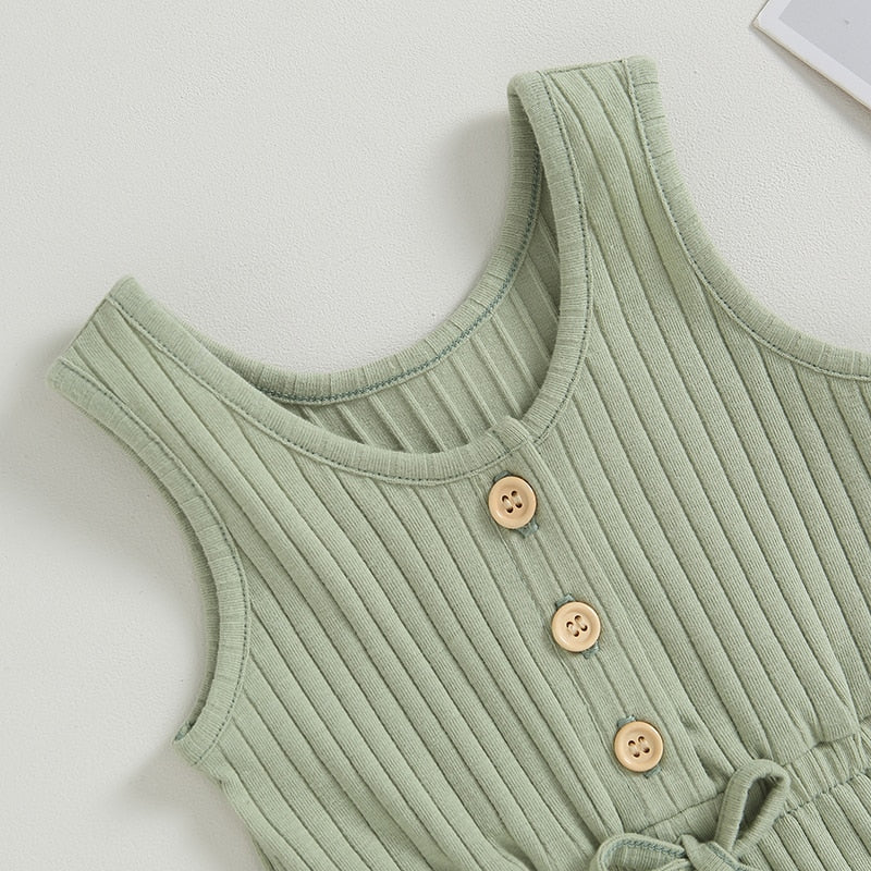 Solid Ribbed Waist Tie Romper