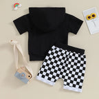 Hoodie T-shirt Checkered Shorts Set