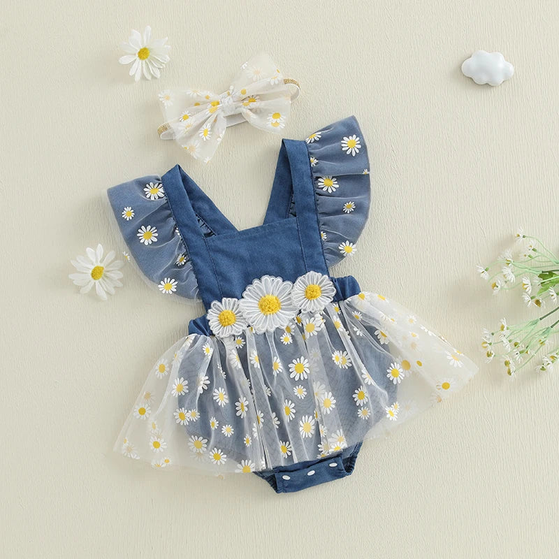 Denim Lace Daisy Dress & Headband