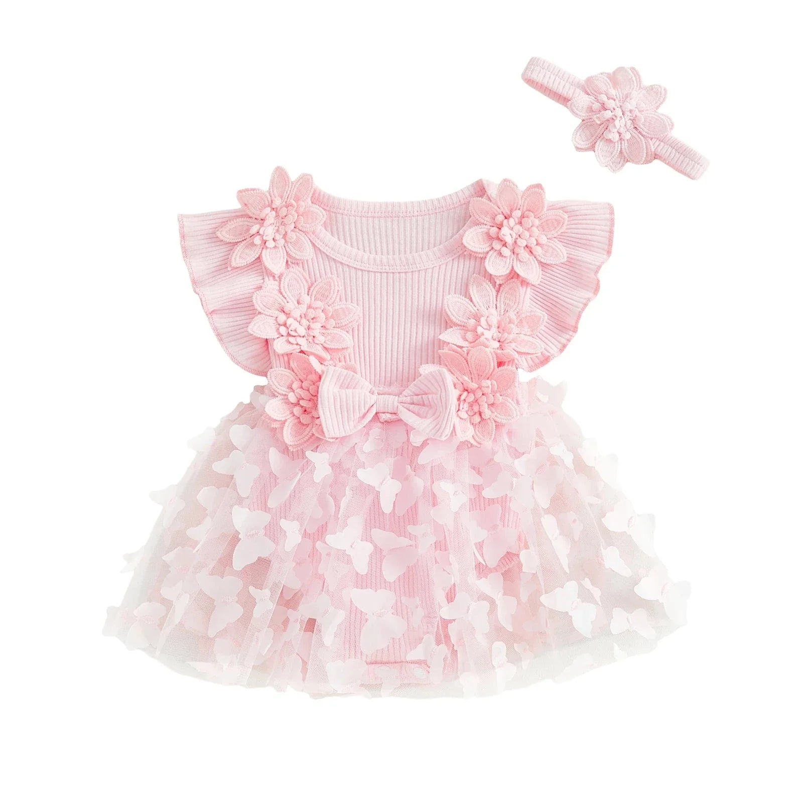 Ribbed Butterfly Flower Dress