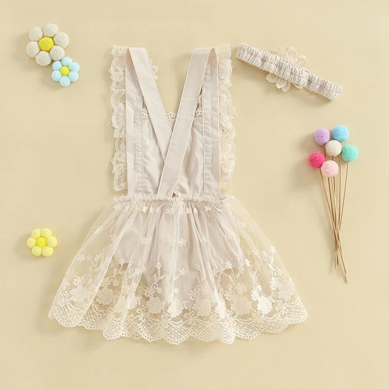 Elegant Lace Flower Dress & Headband