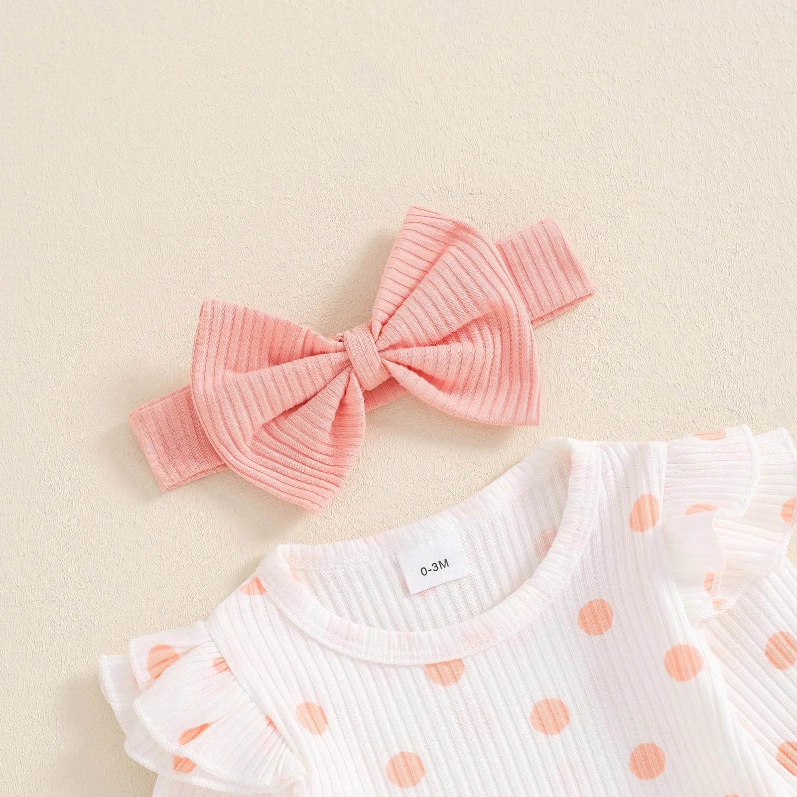 Polka Dot Ribbed Ruffles Outfit & Headband