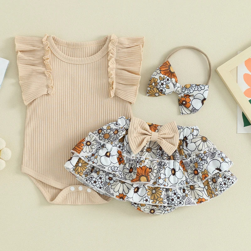 Ribbed Ruffle Onesie Skirt Outfit