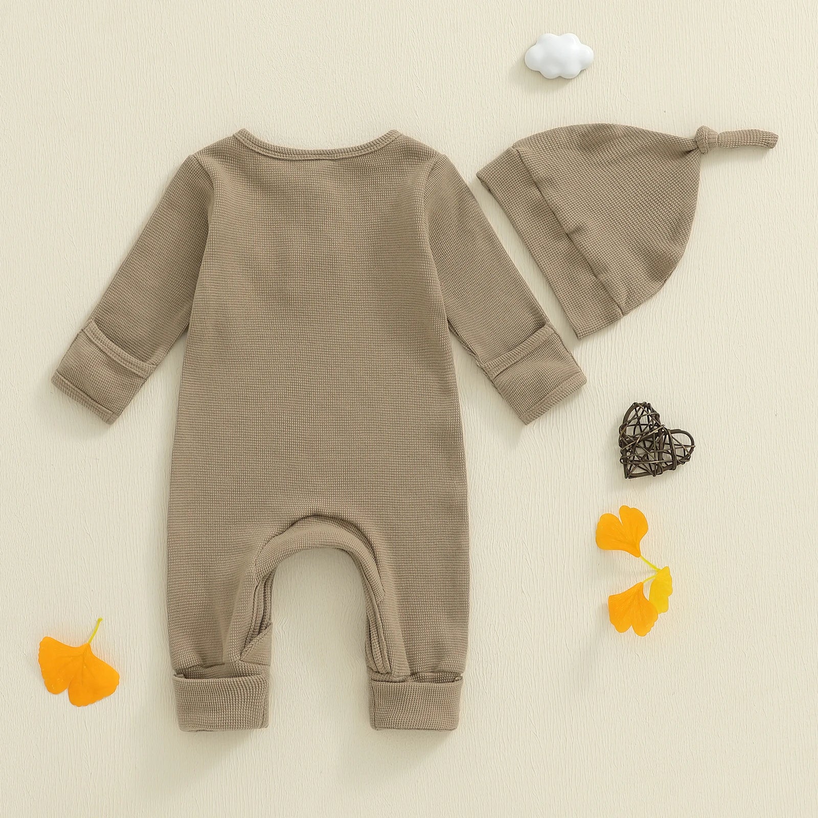 Solid Waffel Knite Romper & Hat