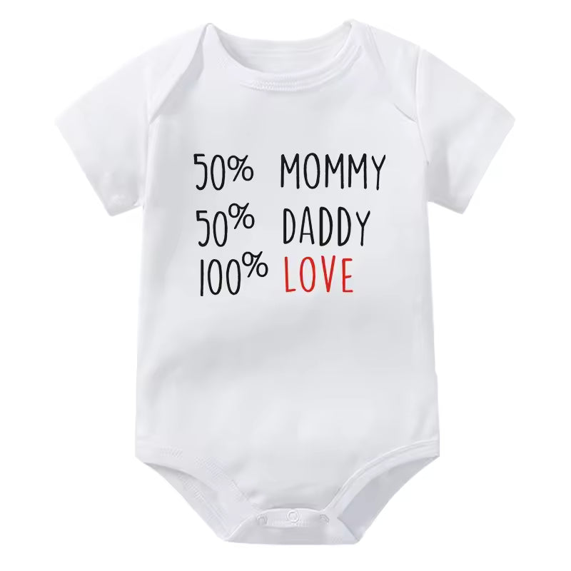 50% Mommy 50% Daddy 100% Love Onesie (Multiple Colors)