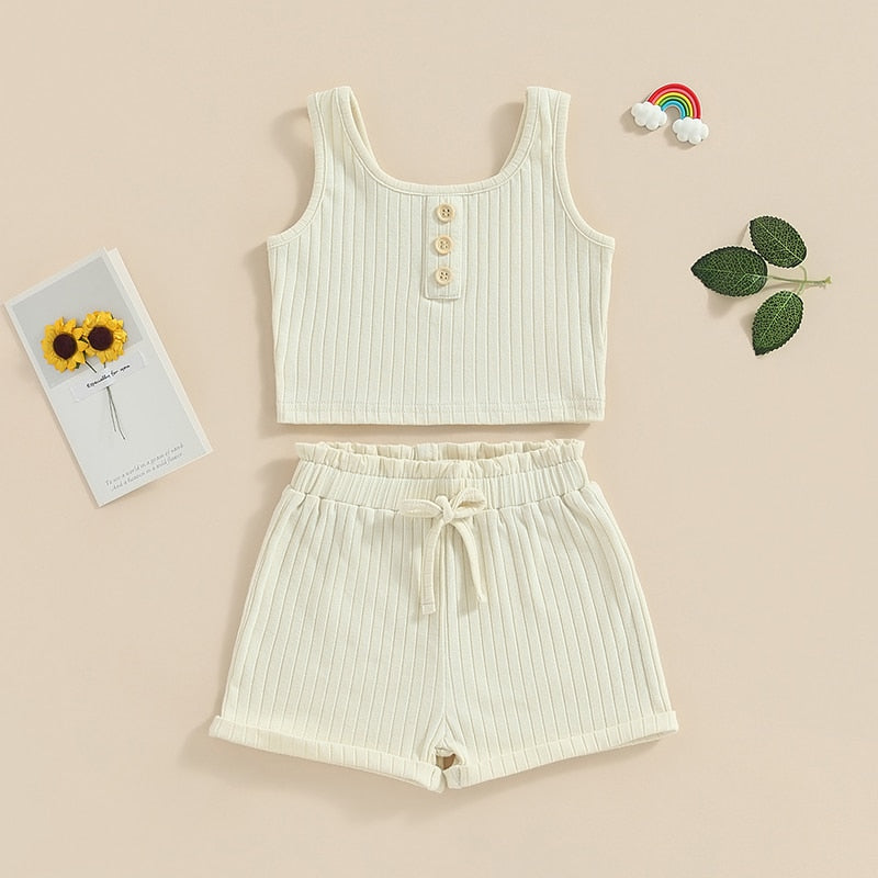Solid Ribbed Button Tank & Shorts