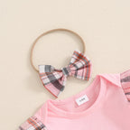 Ruffle Sleeve Plaid Skirt Outfit & Headband