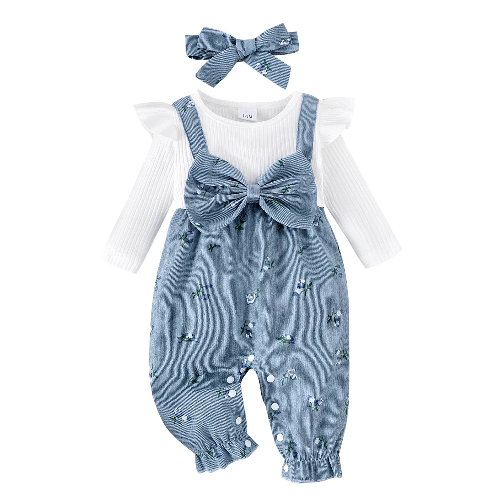 Baby Girl Floral Bow Jumpsuit & Headband Set