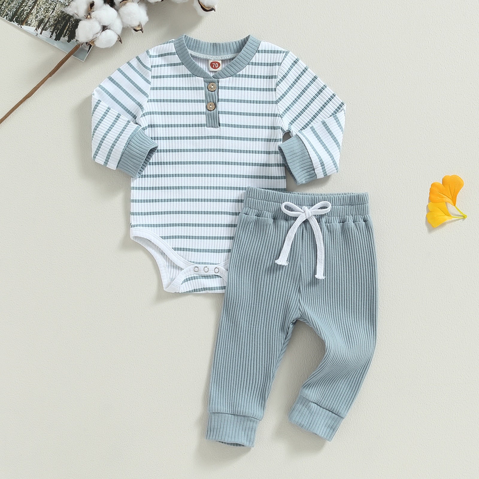 Ribbed Striped Onesie & Pants