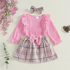 RaeAnn Ruffle Plaid Skirt Outfit & Headband